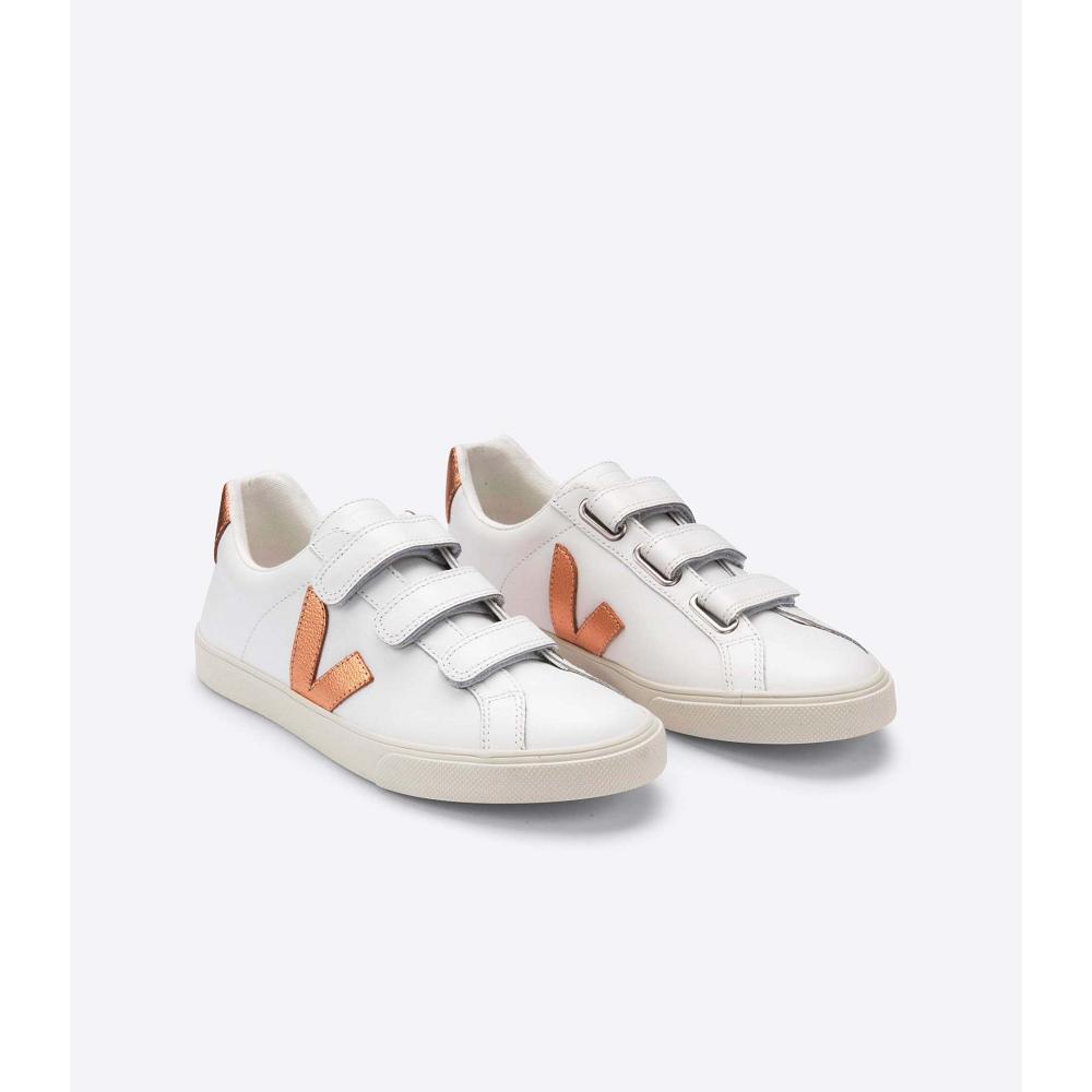 Veja 3-LOCK LEATHER Women's Sneakers White/Orange | NZ 604UZG